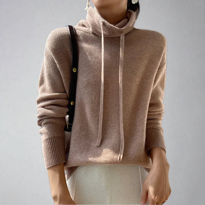 Suéter de cuello alto de cachemira con cordón para mujer | Ideal para otoño/invierno