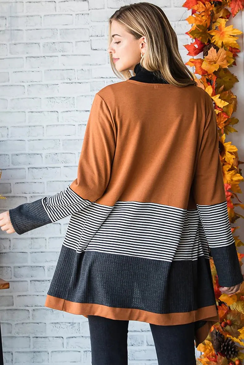 Women's Casual Striped Color Panel Knit Cardigan | Ideal for Autumn/Winter