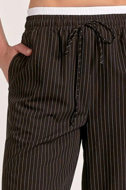 Stripe Patchwork Drawstring Waist Straight Pants