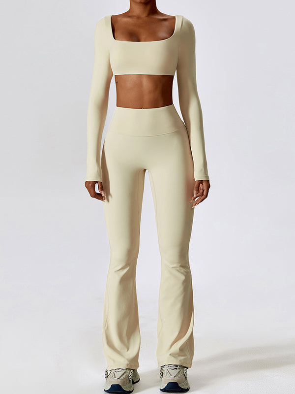 Solid Quick Dry Square Neck Cropped Active Top & Pants Set