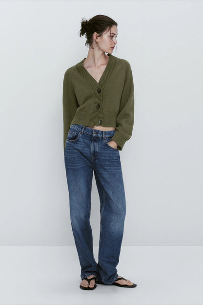 Women's Wool Blend Slim-fit V-neck Cardigan