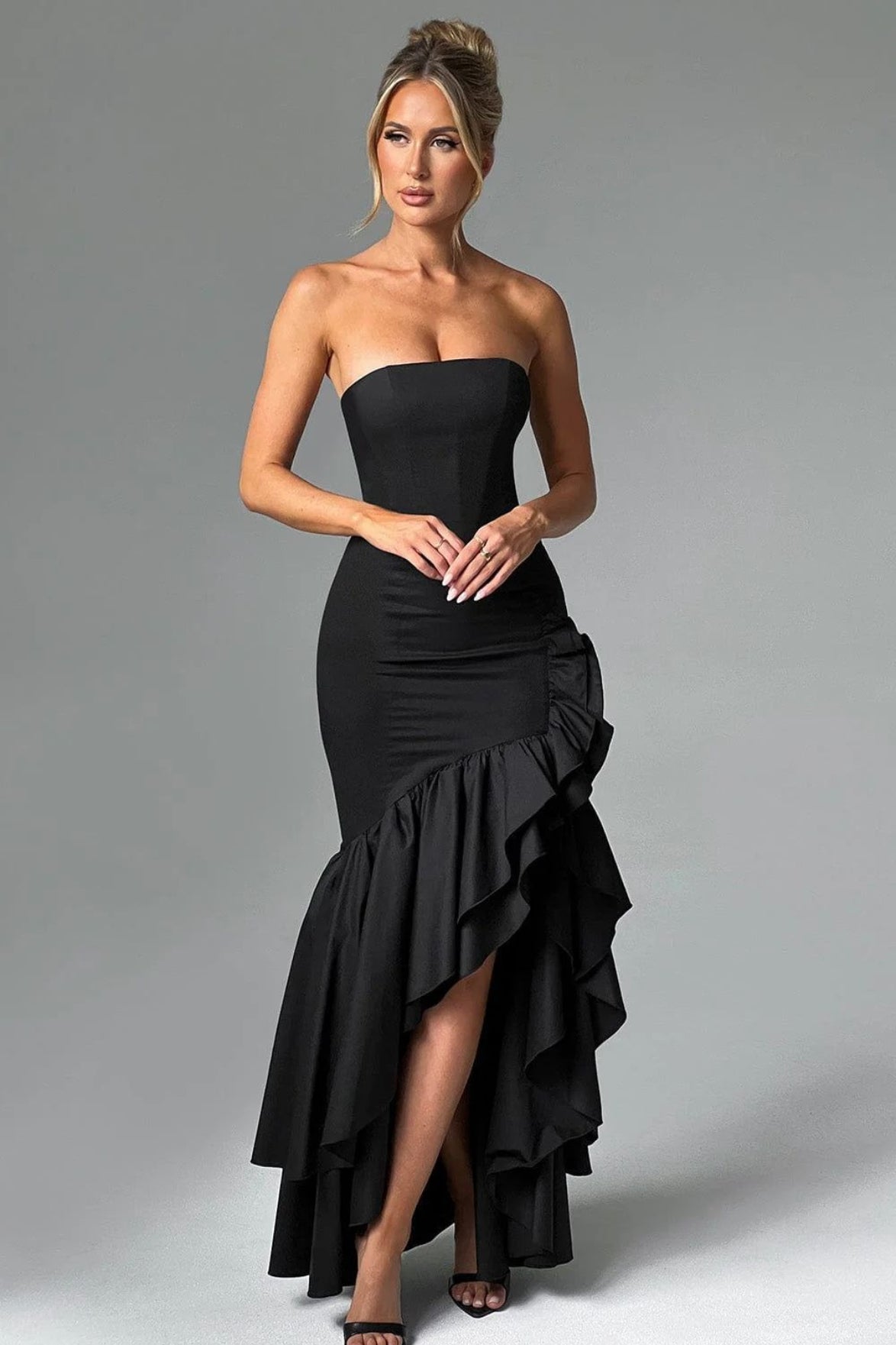 Strapless High Slit Backless Bodycon Slim Fit Elegant Prom Dress