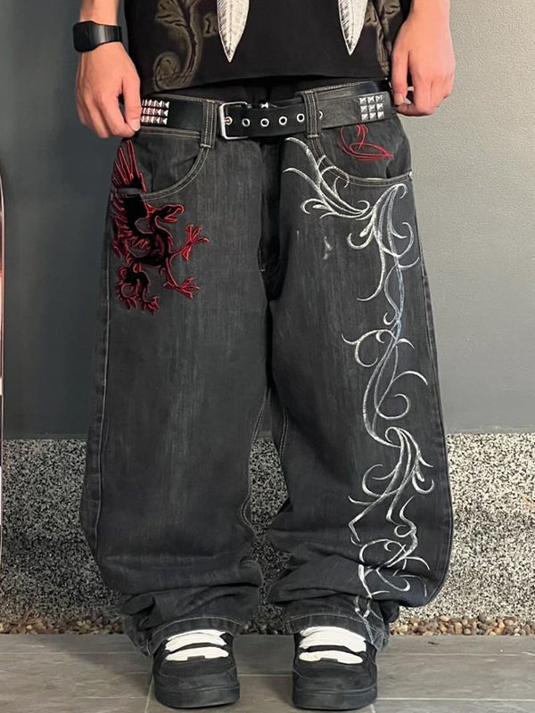 Dark Gothic Skull Print Boyfriend Jeans