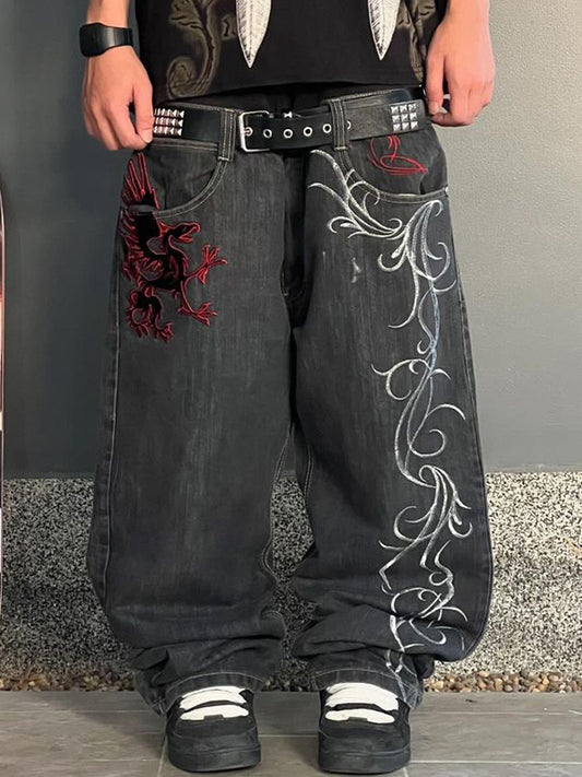 Dark Gothic Skull Print Boyfriend Jeans