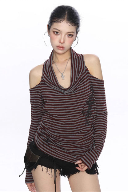 Spicy Cross Stripe Halterneck Knit Top