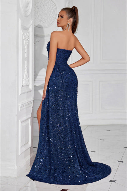 Strapless Split Maxi Party Dress