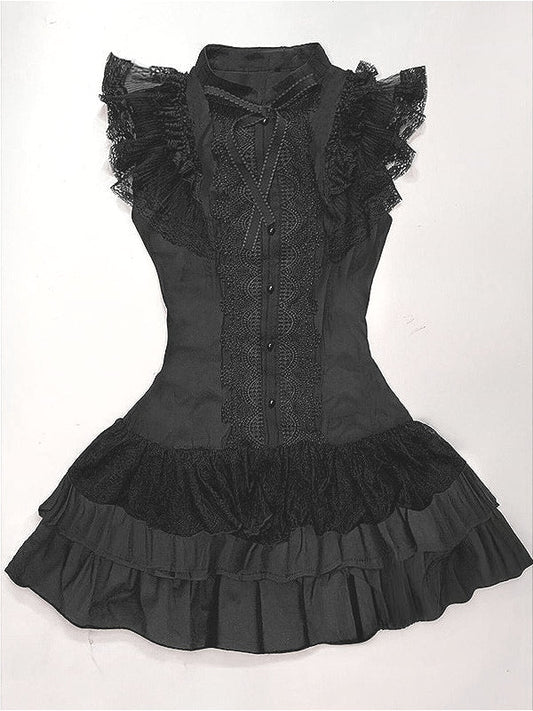 Dark Gothic Lace Patchwork Sleeveless Mini Dress