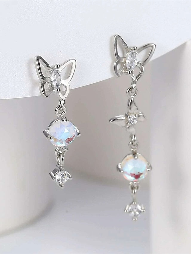 Light luxury moonstone butterfly female earrings niche design sense zircon tassel asymmetric earrings for Women