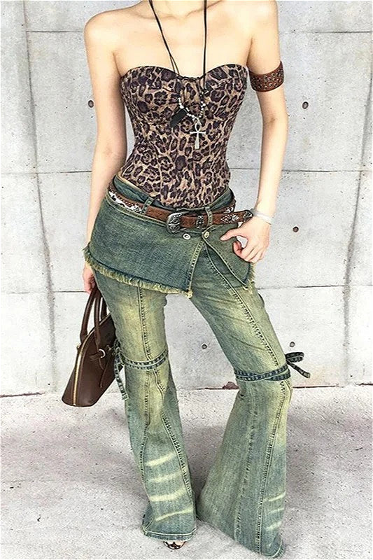 Blue Baggy High Waist Cargo Jeans