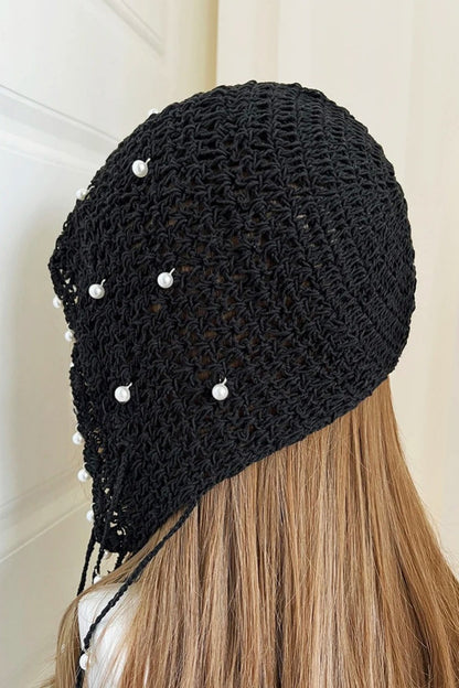 Handmade Pearl Tassel Y2K Crochet Woven Beanie Hat
