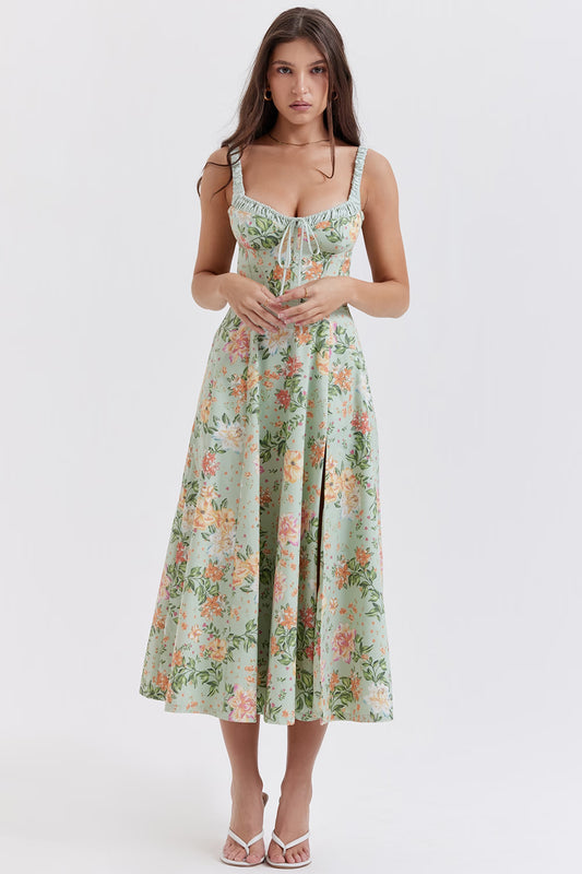 light jade print bustier sundress