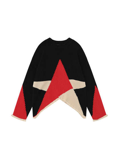 Contrast Star Jacquard Irregular Hem Sweater