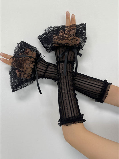 Gothic Subculture Lolita Lace Organza Embroidered Gloves
