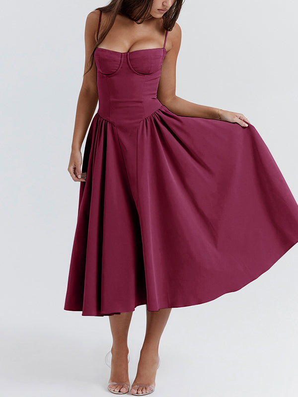 Vintage Solid Cami Midi Dress