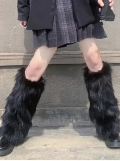 Punk Gothic Bow Imitation Rabbit Fur Thickened Warmers