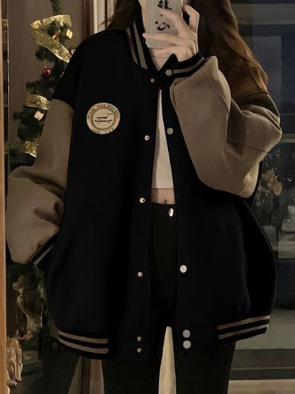Contrast color loose baseball jacket