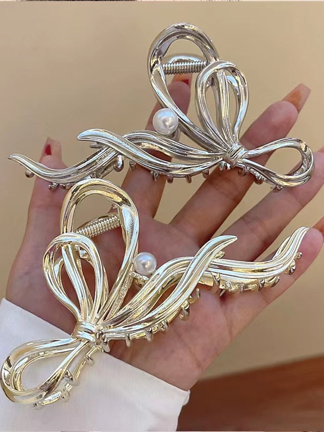 2 pcs Claw Clips Metal Hair Clips 4.3 Gold Hair Clips for Women Non Slip Cute Hair Claw Clip Fashion Hair Shark Hair Clip Metal Hair Claw Clip 1PCS Bell Orchids Pearl Tassel Fashion Nonslip Hair Clips for Women