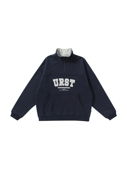 Letter Embroidery Lapel Neck Half Zipper Sweatshirt