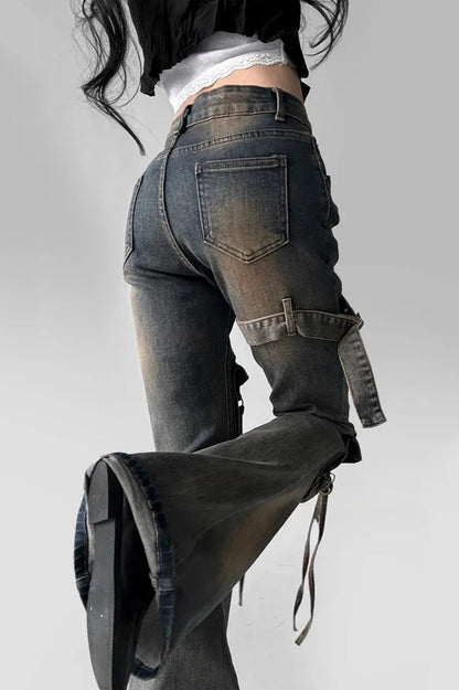 Low Waist Flare Cargo Jeans