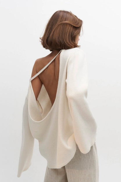 Cotton Pullover Open-Back Loose Sexy Knit Top