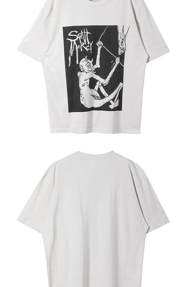 Washed Distressed Logo Graphic Crew Neck T-shirt