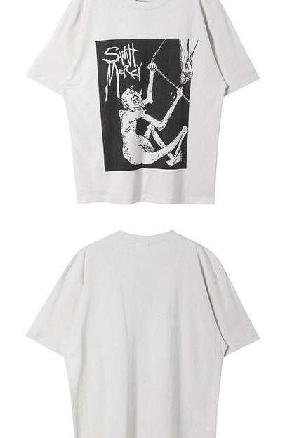 Washed Distressed Logo Graphic Crew Neck T-shirt