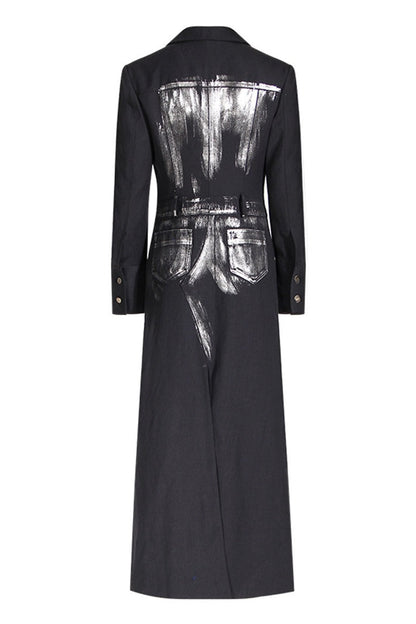 Hand-painted Silver Metal Brush Trench Coat