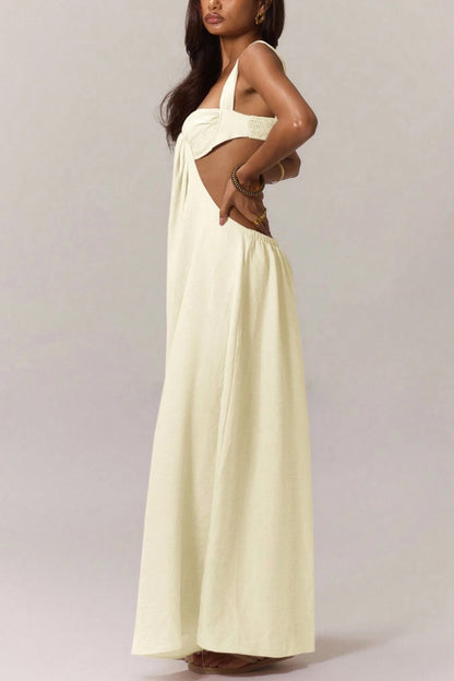 Solid Color Casual Camisole Loose Stretch Wide-leg Jumpsuit