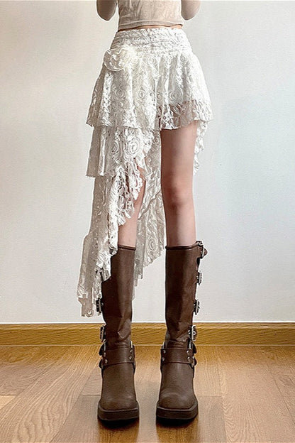 Lace Rose Crochet Irregular Skirt