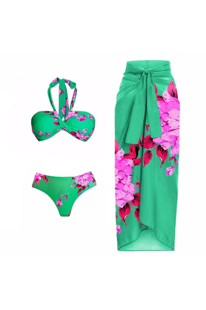 Conjunto de bikini sexy con estampado de cuello halter