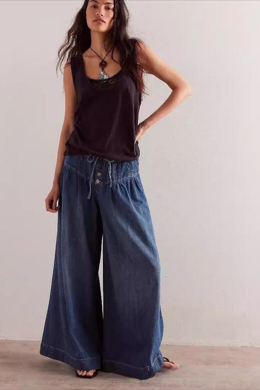 Ruched Mid Rise Tie Front Jeans