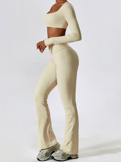 Solid Quick Dry Square Neck Cropped Active Top & Pants Set