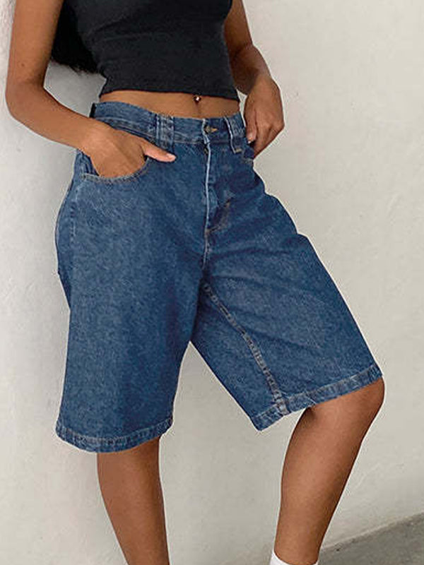 Non-Elastic Slimming Denim Shorts