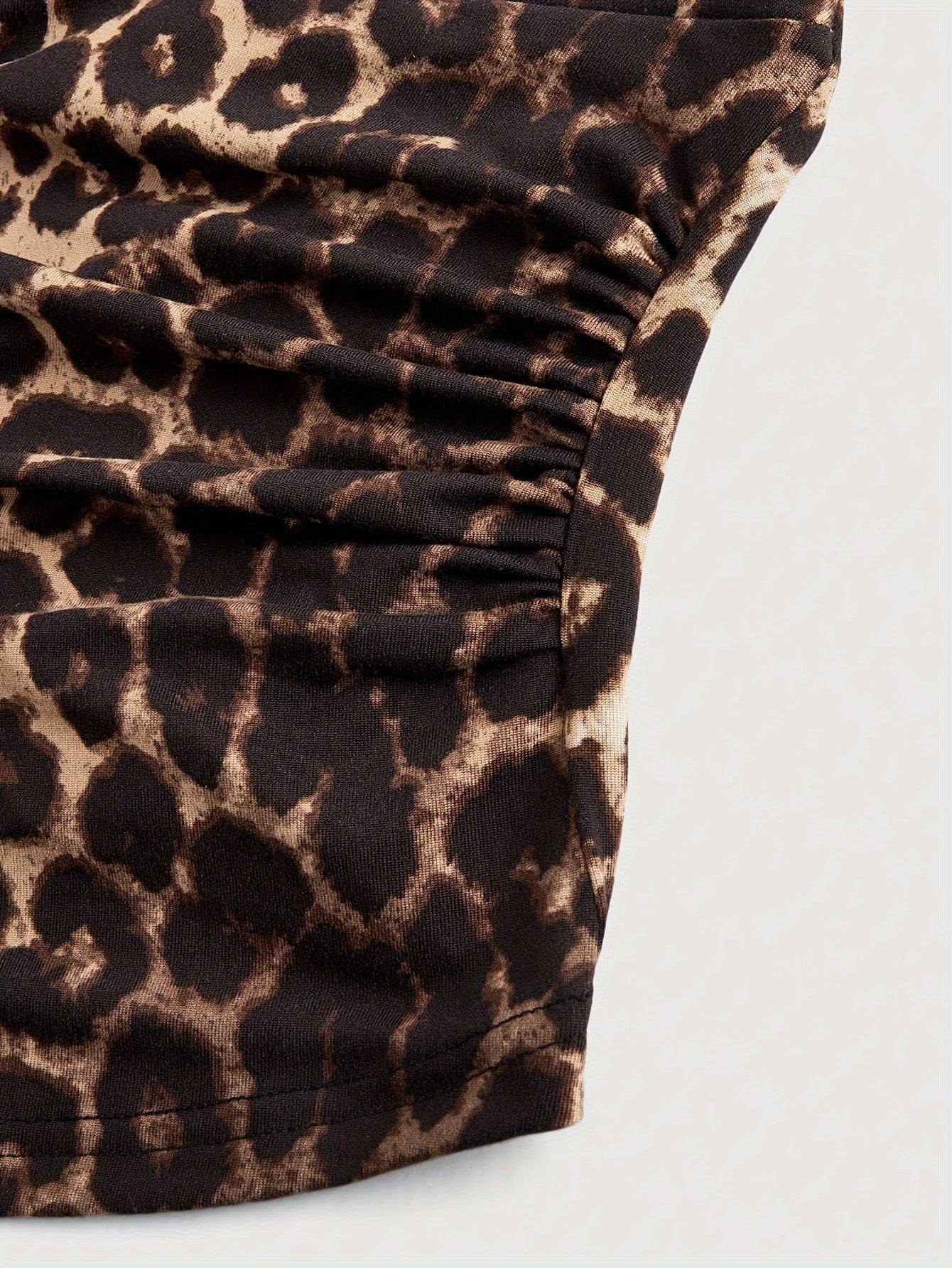 Stretchy Polyester Blend Leopard Print Halter Top - Y2K Grunge Punk Casual Ruched Detail for - Machine Washable