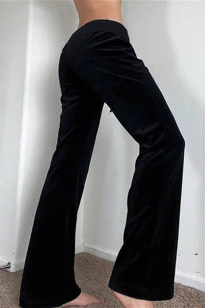 Star Studded Ribbed Trim Drawstring Velvet Pants