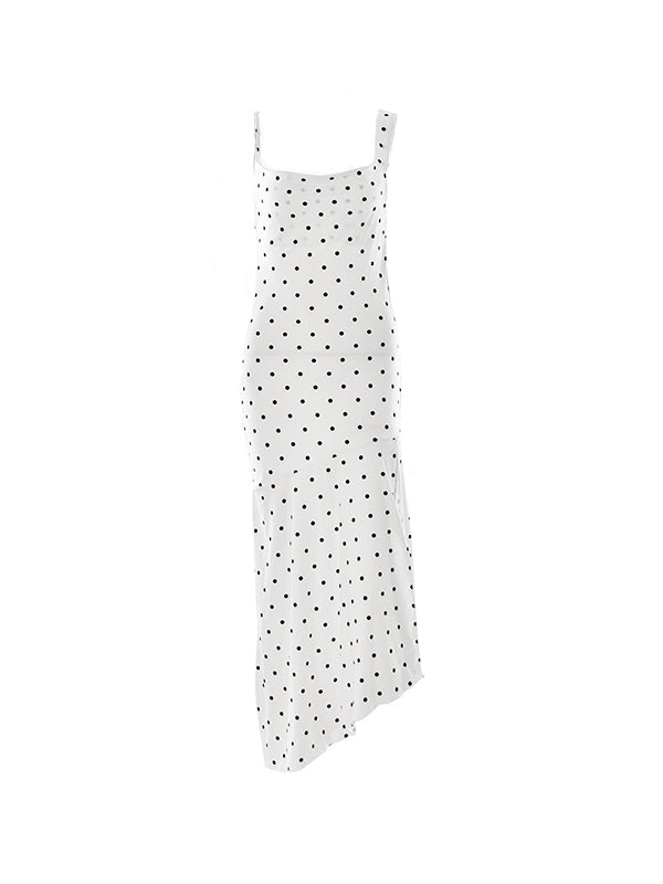 Polka Dot Backless High Slit Maxi Dress