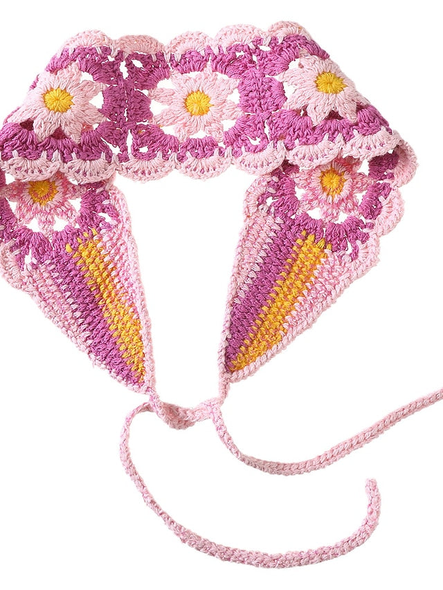 1pc Crochet Hippie Headbands for Women Boho Hair Bands Floral Bandanas Knit Head Wrap for Girls Holiday Headband for Women