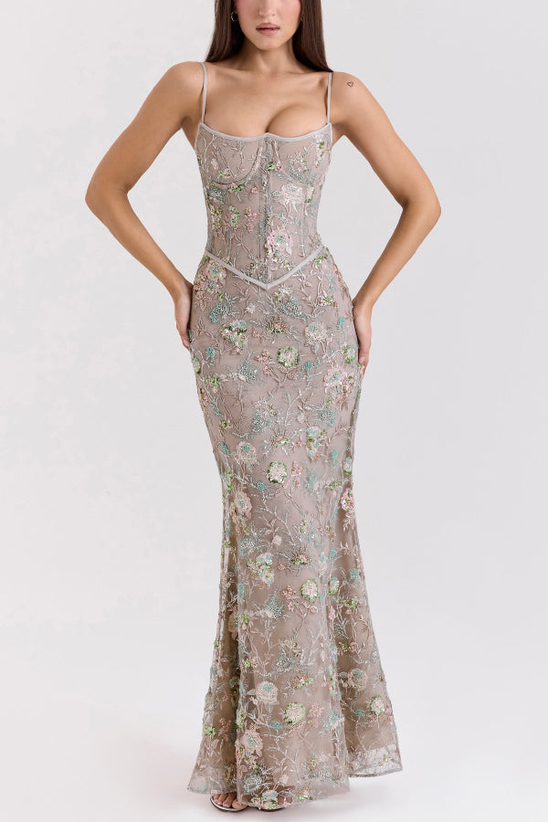 Stylish Sleeveless Halter-neck Slim-fit Backless Tie-up Elegant Maxi Dress