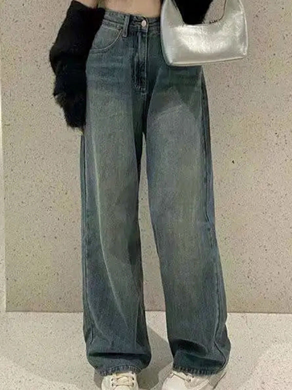Vintage Faded Wash Straight Leg Boyfriend Jeans