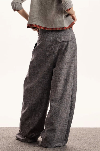 Vertical Stripe Pleated Draped Rebel Chic Wide Leg Pants