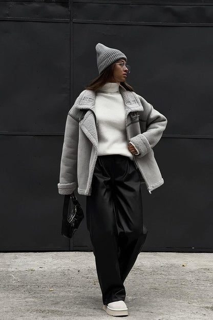Sherpa Lined Motorcycle Style Coat