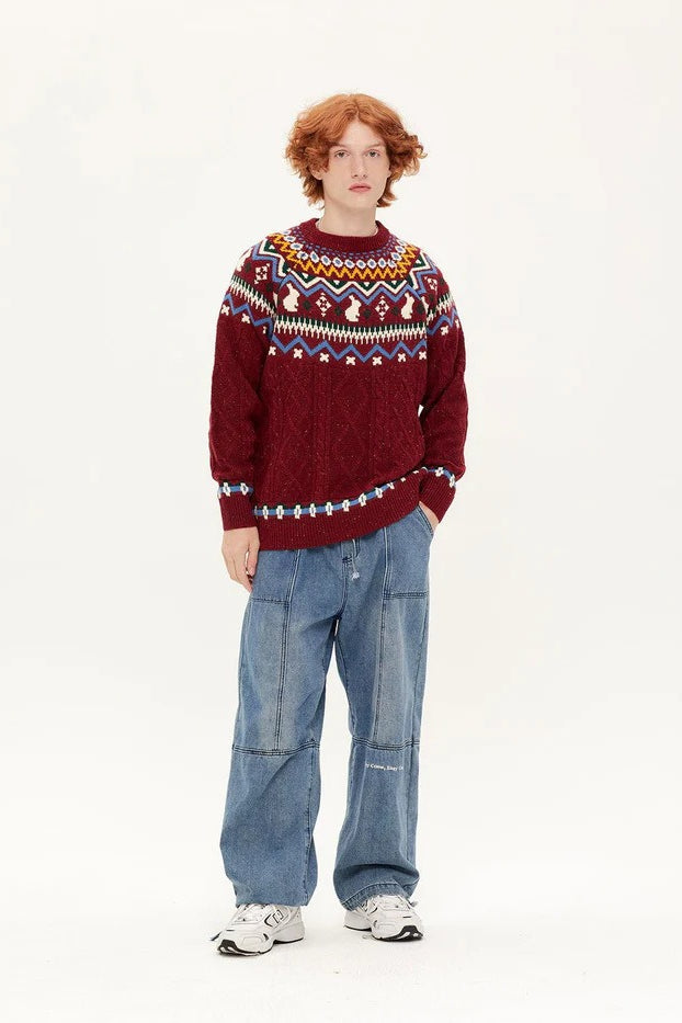 Vintage Crew Neck Knitted Sweater