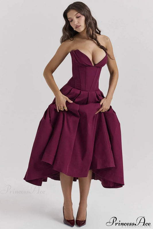 Deep V Strapless Bodycon Low-Waist Party Dress