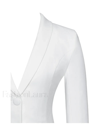 Delia White Blazer Charming Dress with Pleated Detail