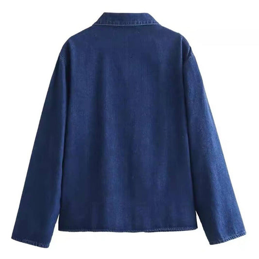 Vintage Bow Closing Denim Long Sleeve Shirt