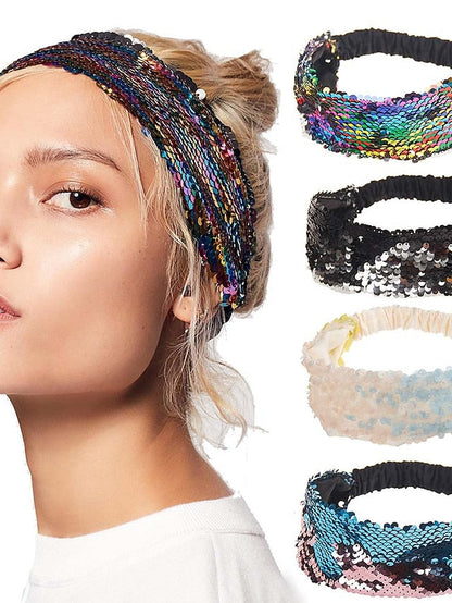 1PC Hairpins Hair Band For Outdoor Daily Sequins Fabric Black White Blue for Women