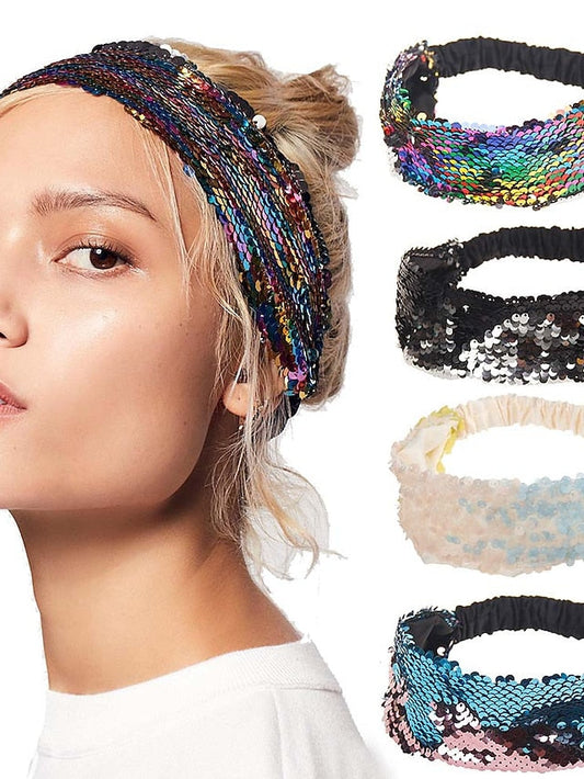 1PC Hairpins Hair Band For Outdoor Daily Sequins Fabric Black White Blue for Women