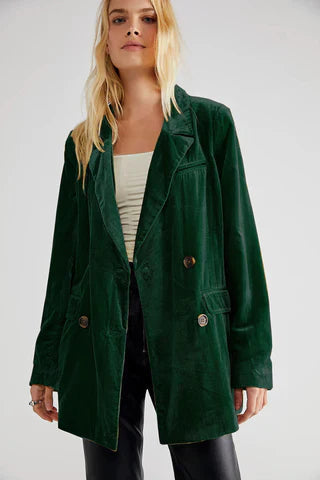 Women's Oversized Solid Color Velvet Blazer with Buttons | Great for Everyday Wear