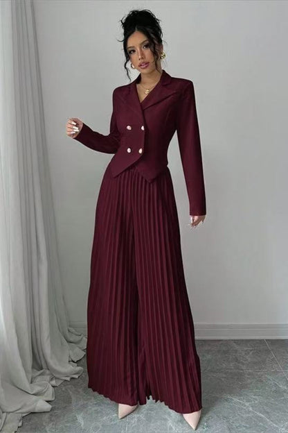 Tailored Pleated Two Piece Blazer Pants Set