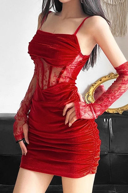 Dark Velvet Ruched Corset Mini Dress